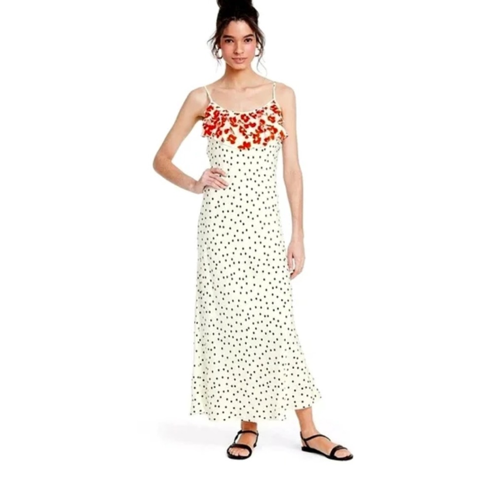 NWT Rixo x Target Polka Dot & Ruffle Bust Strappy Maxi Slip Dress XS